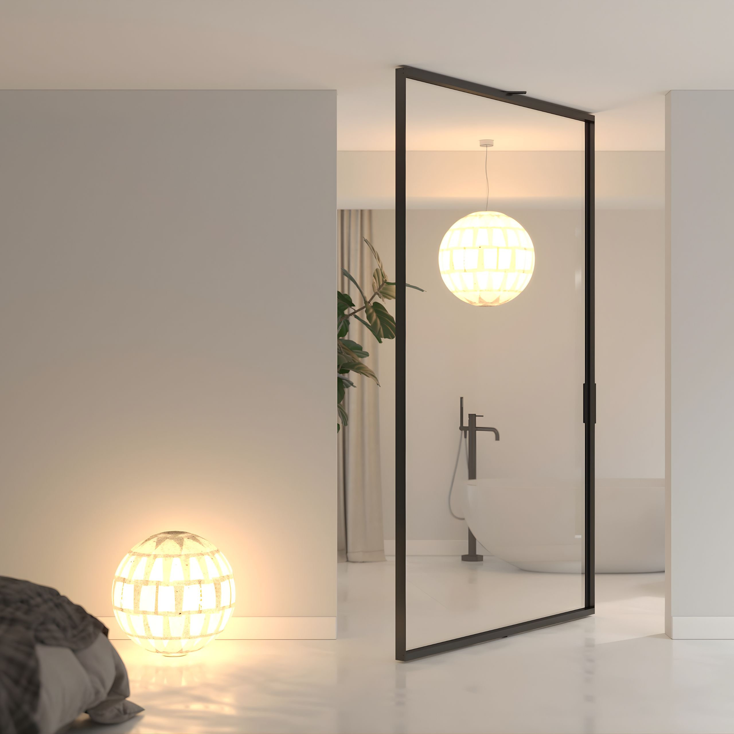 Puerta de cristal pivotante negra