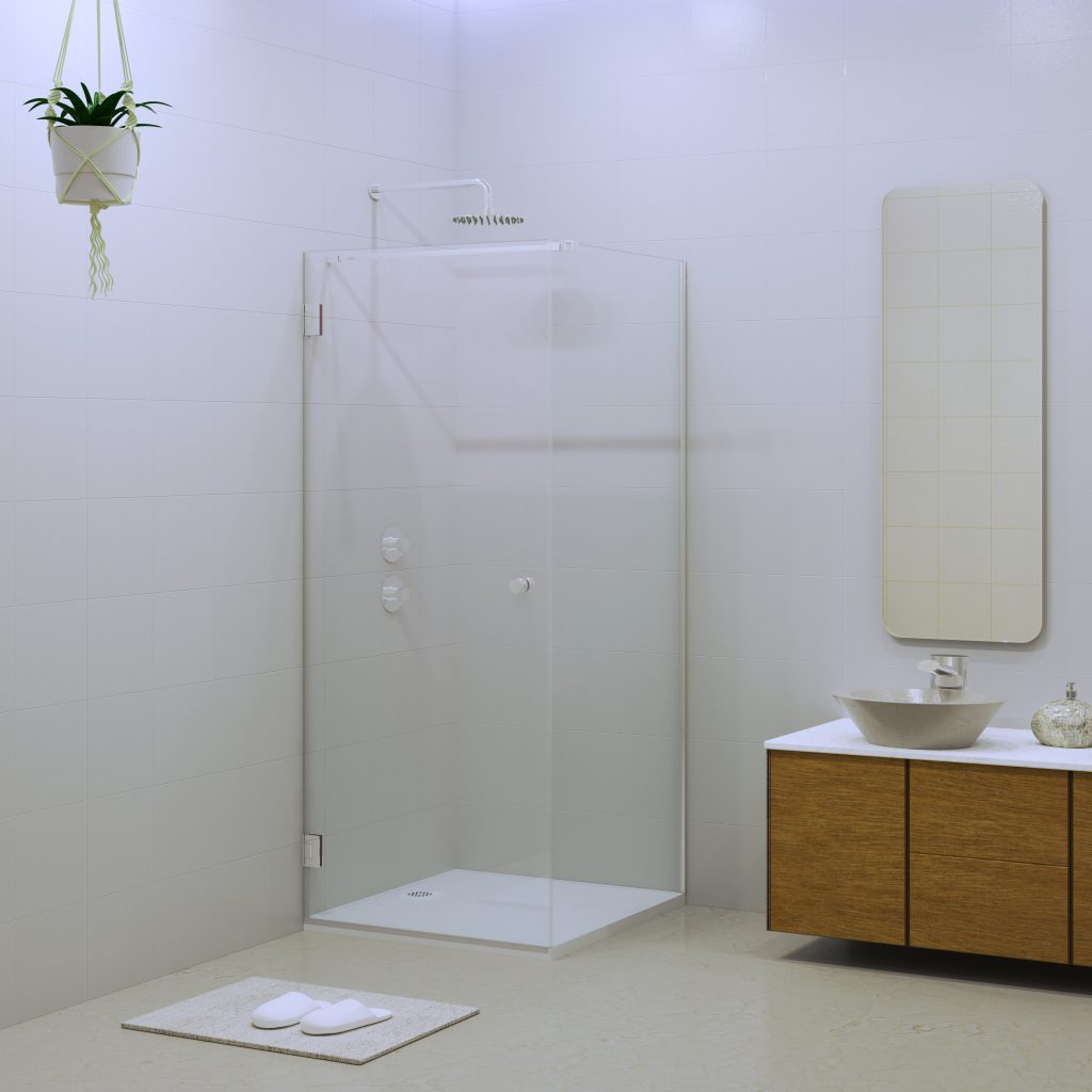 Mampara angular un panel fijo y uno abatible