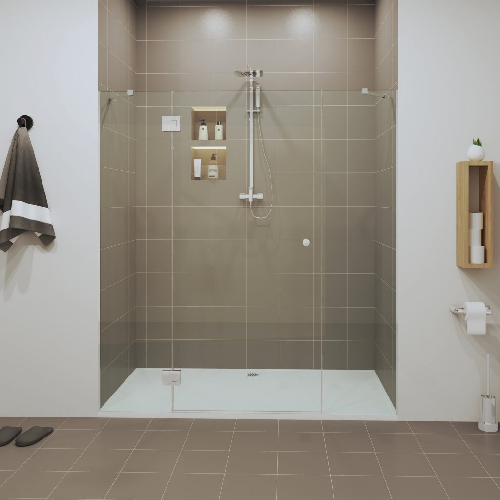 Mampara frontal dos paneles fijos y dos abatibles